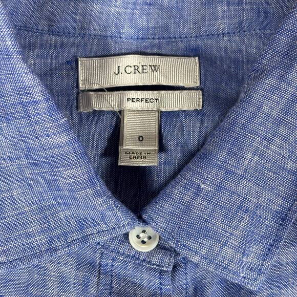 J.Crew Size 0 Perfect Solid Blue Linen Long Sleeve Button-Up Lightweight Shirt - Picture 3 of 6